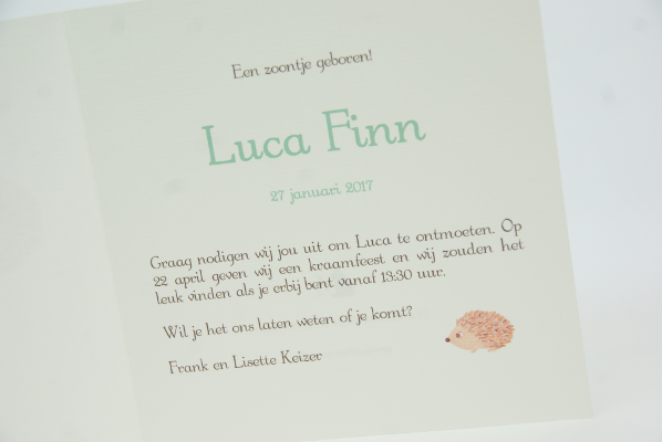 geboortekaartje luca lichtgroen